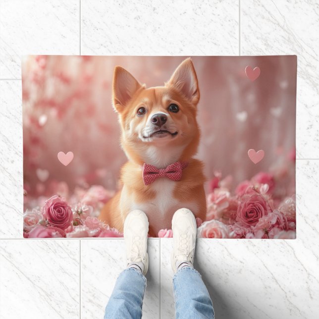 Basenji with Roses - Valentine's Day Doormat (Indoor)