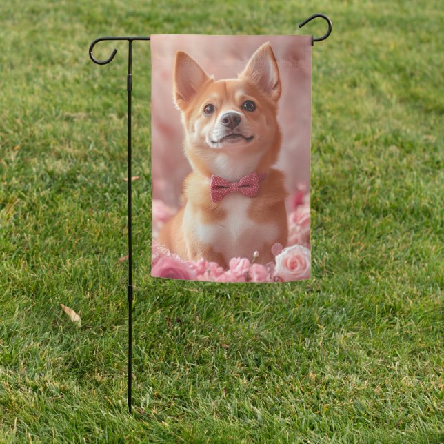 Basenji with Roses - Valentine's Day Garden Flag (In SItu)