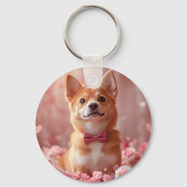 Basenji with Roses - Valentine's Day Keychain (Front)