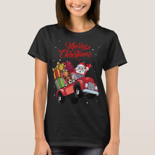 Basenji With Santa Claus In Red Truck Dog T_Shirt