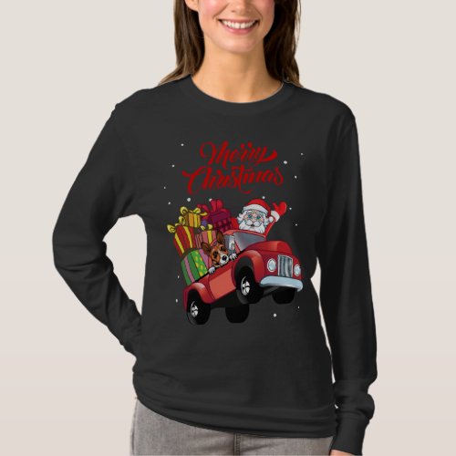 Basenji With Santa Claus In Red Truck Dog T_Shirt
