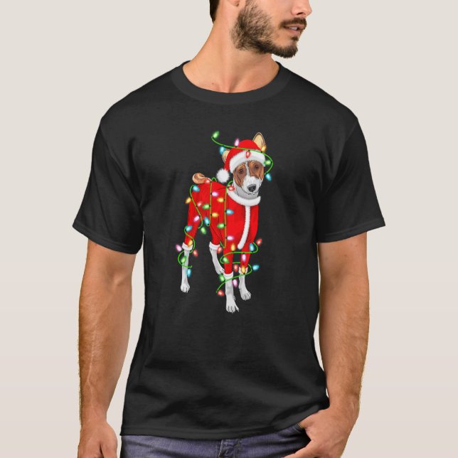 Basenji Xmas Lighting Santa Hat Basenji Christmas T-Shirt (Front)