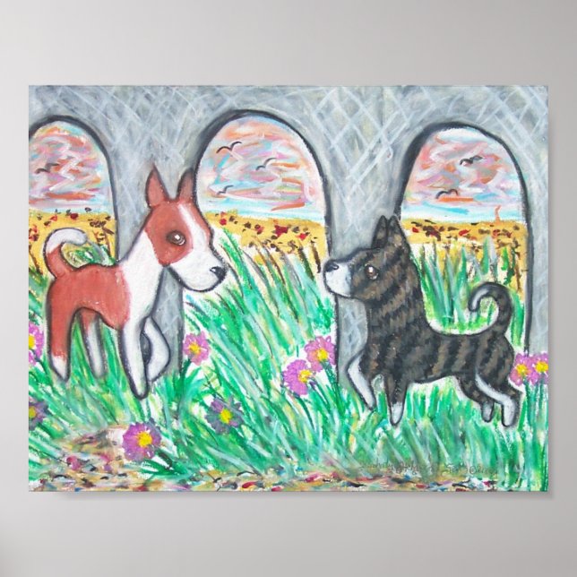 Basenjis at the Beach Art Poster (Front)