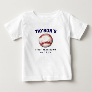 Basetball First Year Down 1st Birthday Baby T-Shirt