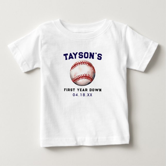Basetball First Year Down 1st Birthday Baby T-Shirt (Front)