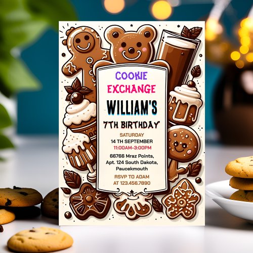 bash cute food Kids Cookie Exchange 7th Birthday Invitation