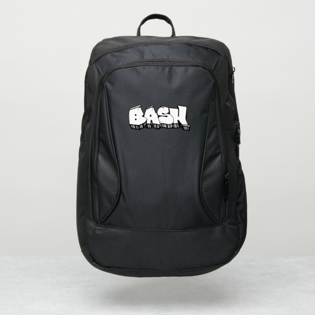 Bash Graffiti name Backpack School Book Bag Blk (Front)