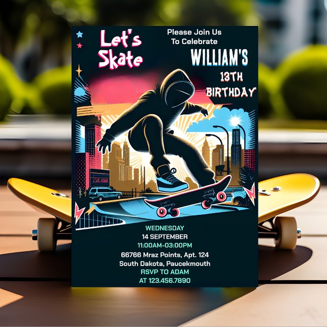 Bash Scooter Jump Zone Skateboarding 13th Birthday Invitation (Creator Uploaded)