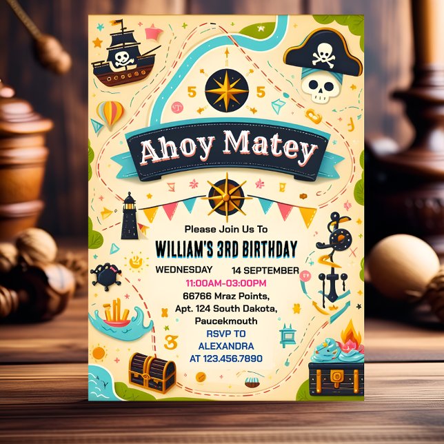 Bash Ship Kids Cool Flag Boat Pirate 4th Birthday Invitation (Creator Uploaded)