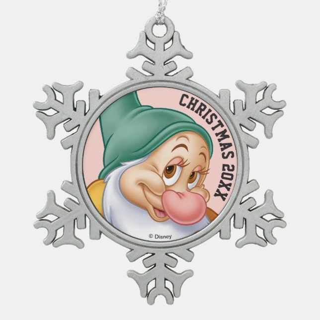 Bashful 3 snowflake pewter christmas ornament (Front)