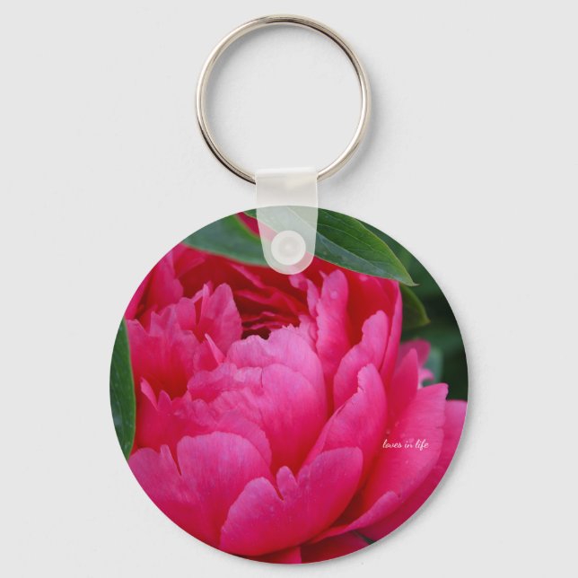 Bashful Pink Peony Keychain (Front)