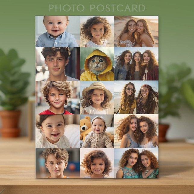 Basic 15 Photo Collage Grid Postcard (Custom Photo Postcard with Lots of Pictures)