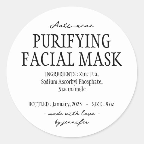 Basic acne purifying facial mask Ingredients Classic Round Sticker