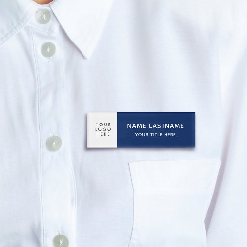Basic Add Logo Modern Navy Blue White Magnet Title Name Tag