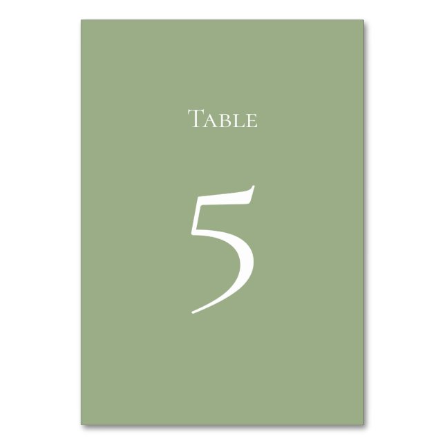 Basic and Elegant Sage Green Table number Card (Front)