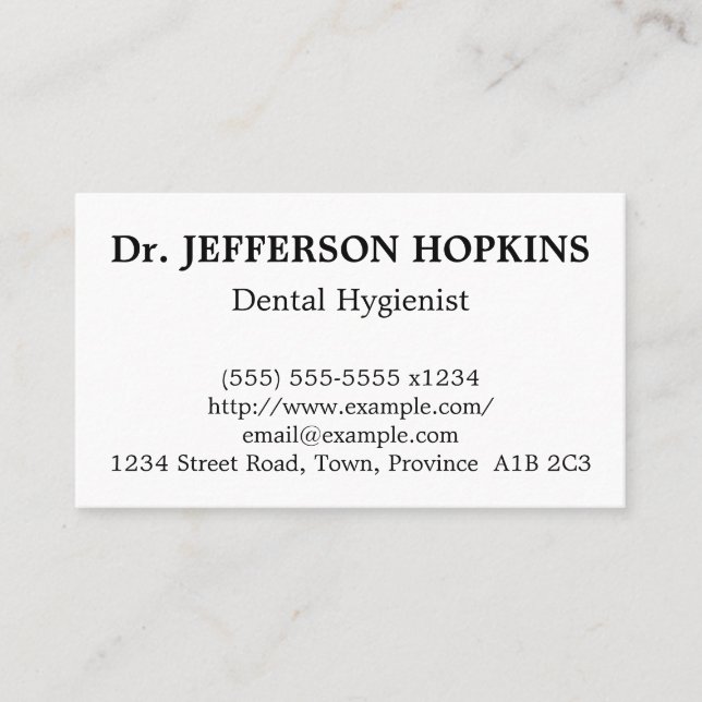 Basic and Plain Dental Hygienist Business Card (Front)