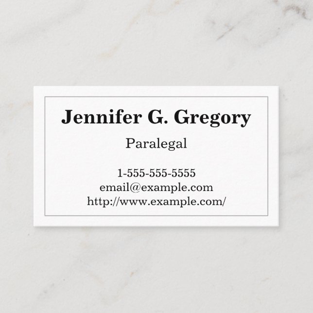 Basic and Traditional Paralegal Business Card (Front)