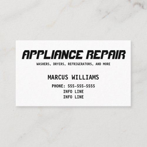 Basic Appliance Repair Business Card