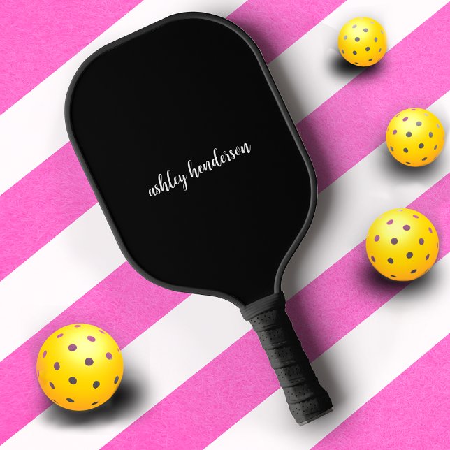 Basic Black and White Monogram Cursive Name Pickleball Paddle (Creator Uploaded)
