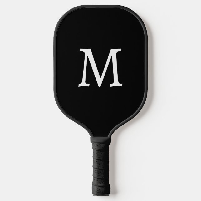 Basic Black and White Monogram Initial Pickleball Paddle (Front)