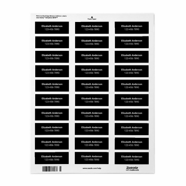 Basic Black and White Name and Phone Number Label (Full Sheet)
