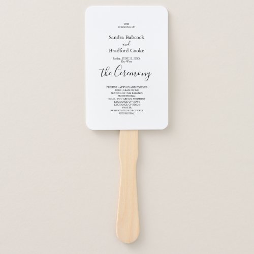 Basic Black and White Wedding Ceremony Program Hand Fan