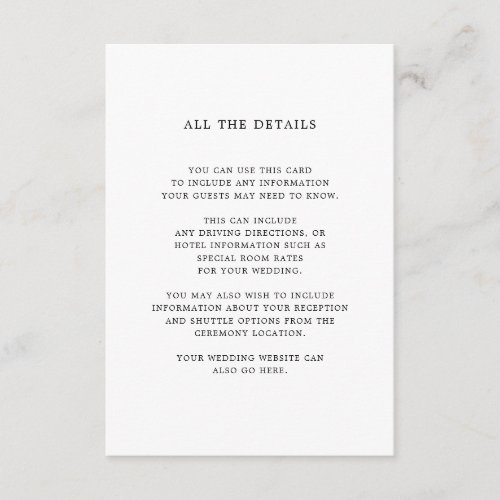 Basic Black and White  Wedding Guest Details Enclosure Card
