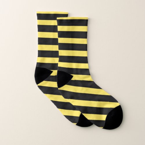 Basic Black and Yellow Bee Color Stripes Socks