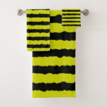 [ Thumbnail: Basic Black and Yellow Bee-Like Stripes Towel Set ]