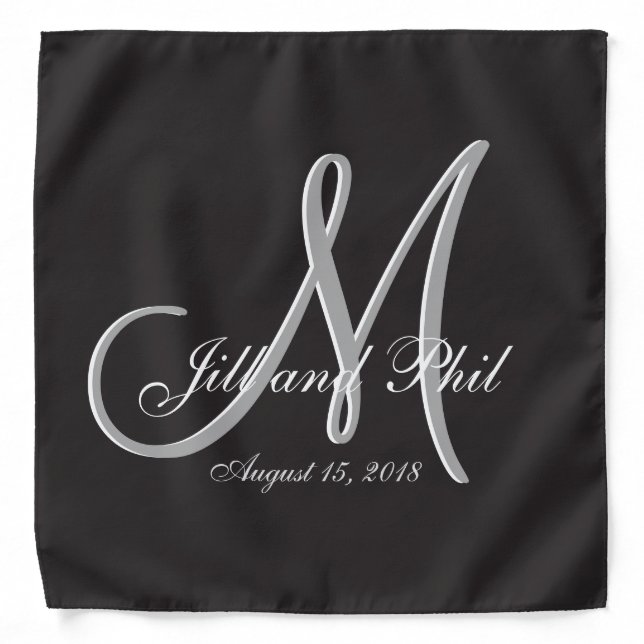 Basic Black Fabulous Wedding Monogram Great Value Bandana (Front)