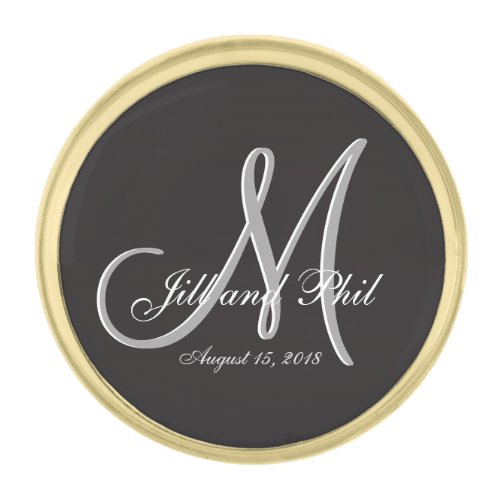 Basic Black Fabulous Wedding Monogram Great Value Gold Finish Lapel Pin