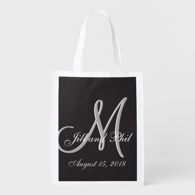 Basic Black Fabulous Wedding Monogram Great Value Reusable Grocery Bag (Front)
