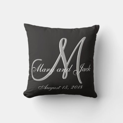 Basic Black Fabulous Wedding Monogram Great Value Throw Pillow