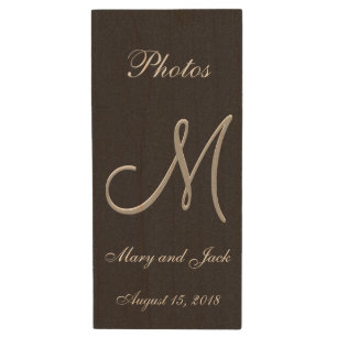 Basic Black Fabulous Wedding Monogram Great Value Wood Flash Drive