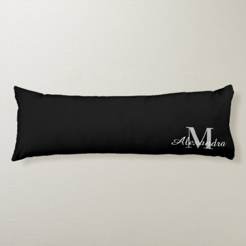 Basic Black solid Color Monogram name initial Body Pillow