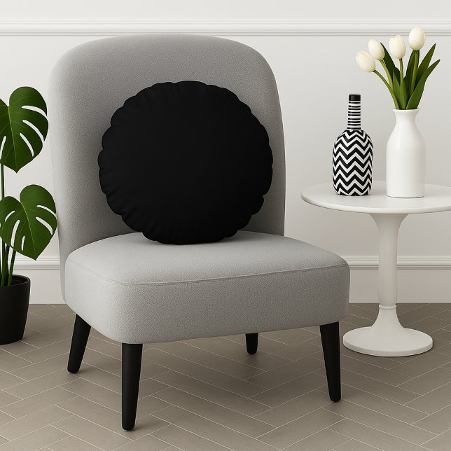 Basic Black Solid Color Plain Simple Minimal, Round Pillow (Creator Uploaded)