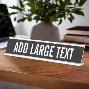 Basic Black White with Large Name or Text Desk Name Plate