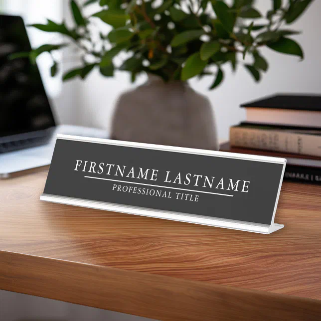 Basic Black White with Name Title Simple Line Desk Name Plate | Zazzle