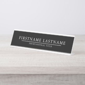 Basic Black White with Name Title Simple Line Desk Name Plate