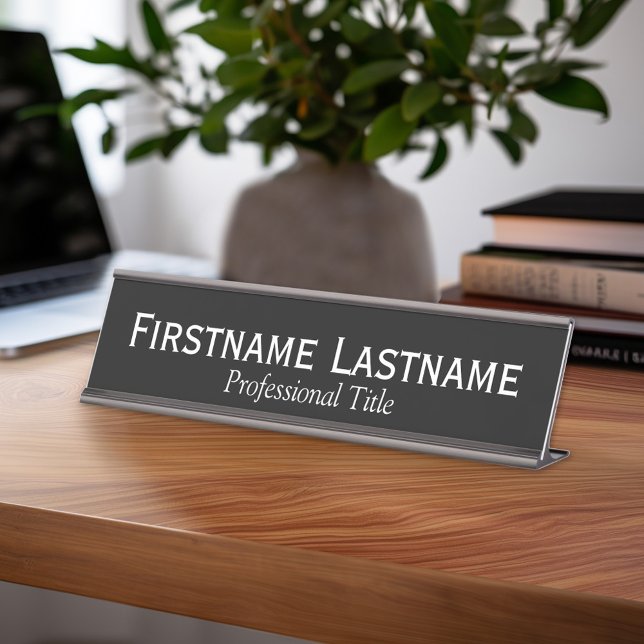 Basic Black with White Name and Professional Title Desk Name Plate (Personalized Name Plate for The Business Professional)