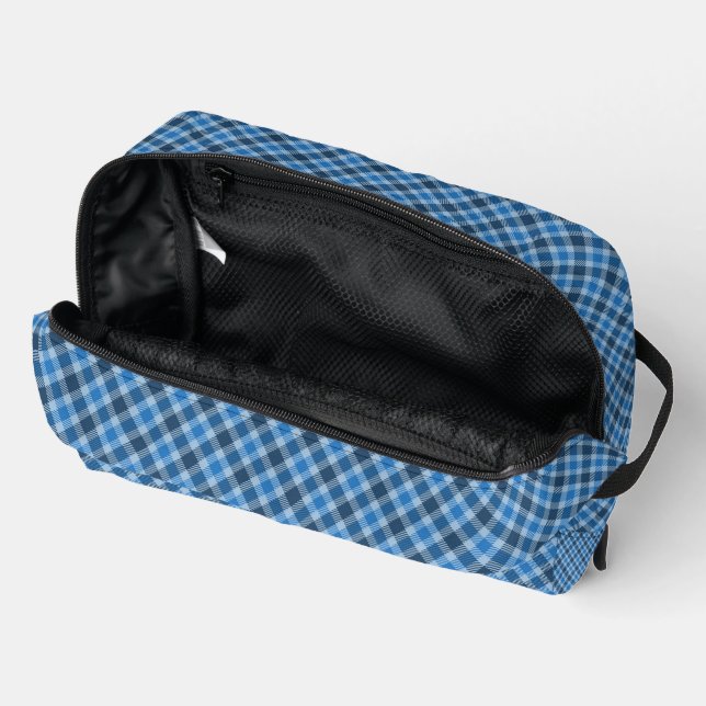 Basic Blue/Baby Blue Gingham Diagonal Plaid Dopp Kit (Open)