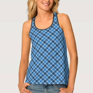 Basic Blue/Baby Blue Gingham Diagonal Plaid Tank Top
