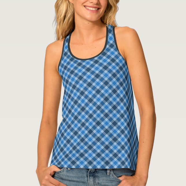 Basic Blue/Baby Blue Gingham Diagonal Plaid Tank Top (Front)