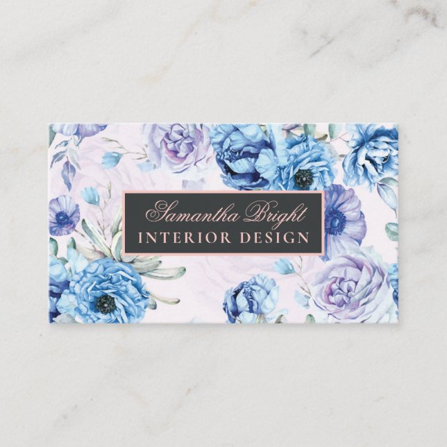 Basic Blue Floral Business Card (Front)