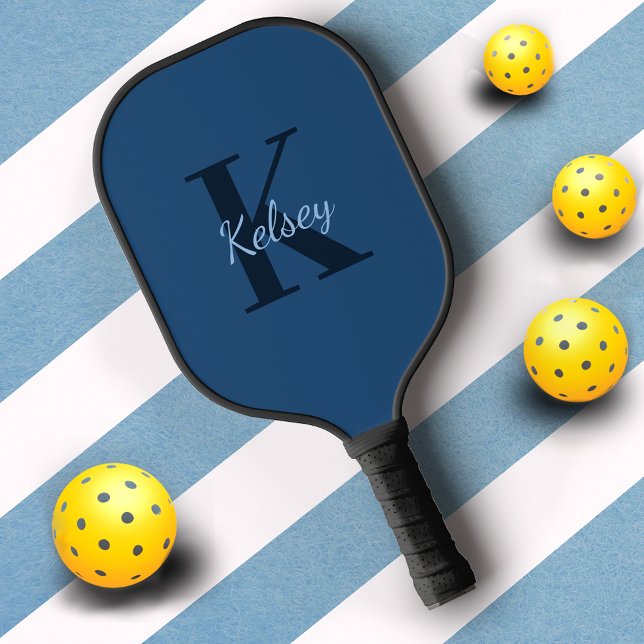 Basic Blue Monogram Initial + Name Pickleball Paddle (Creator Uploaded)