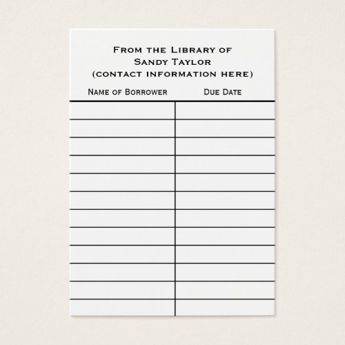 Basic Book Insert Card. Business Card