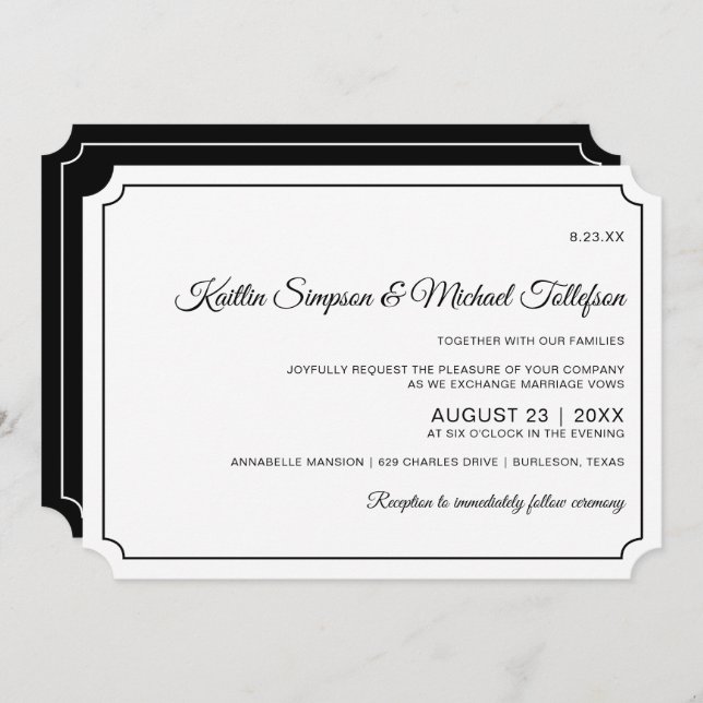 Basic Border Elegant Wedding Invitations (Black) (Front/Back)
