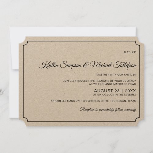 Basic Border Elegant Wedding Invitations Kraft