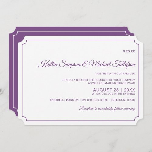 Basic Border Elegant Wedding Invitations Purple