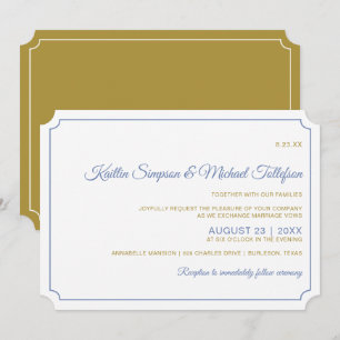 Basic Border Wedding Invitations- Blue-Gray & Gold Invitation